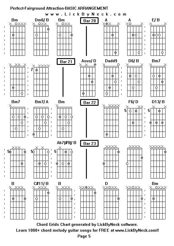 Chord Grids Chart of chord melody fingerstyle guitar song-Perfect-Fairground Attraction-BASIC ARRANGEMENT,generated by LickByNeck software.